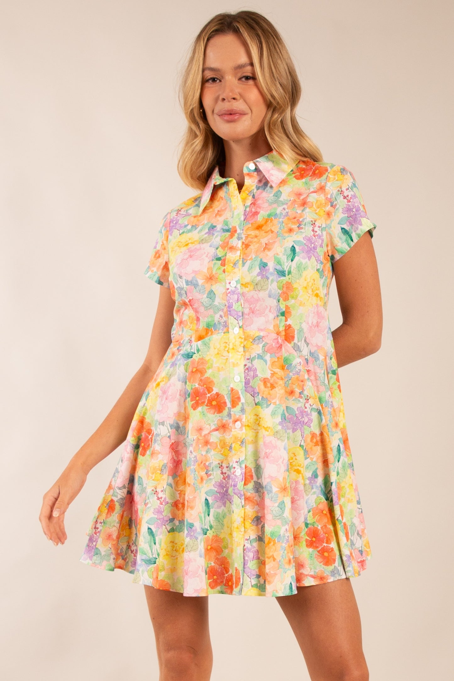 Playful Button-Up Floral Dress