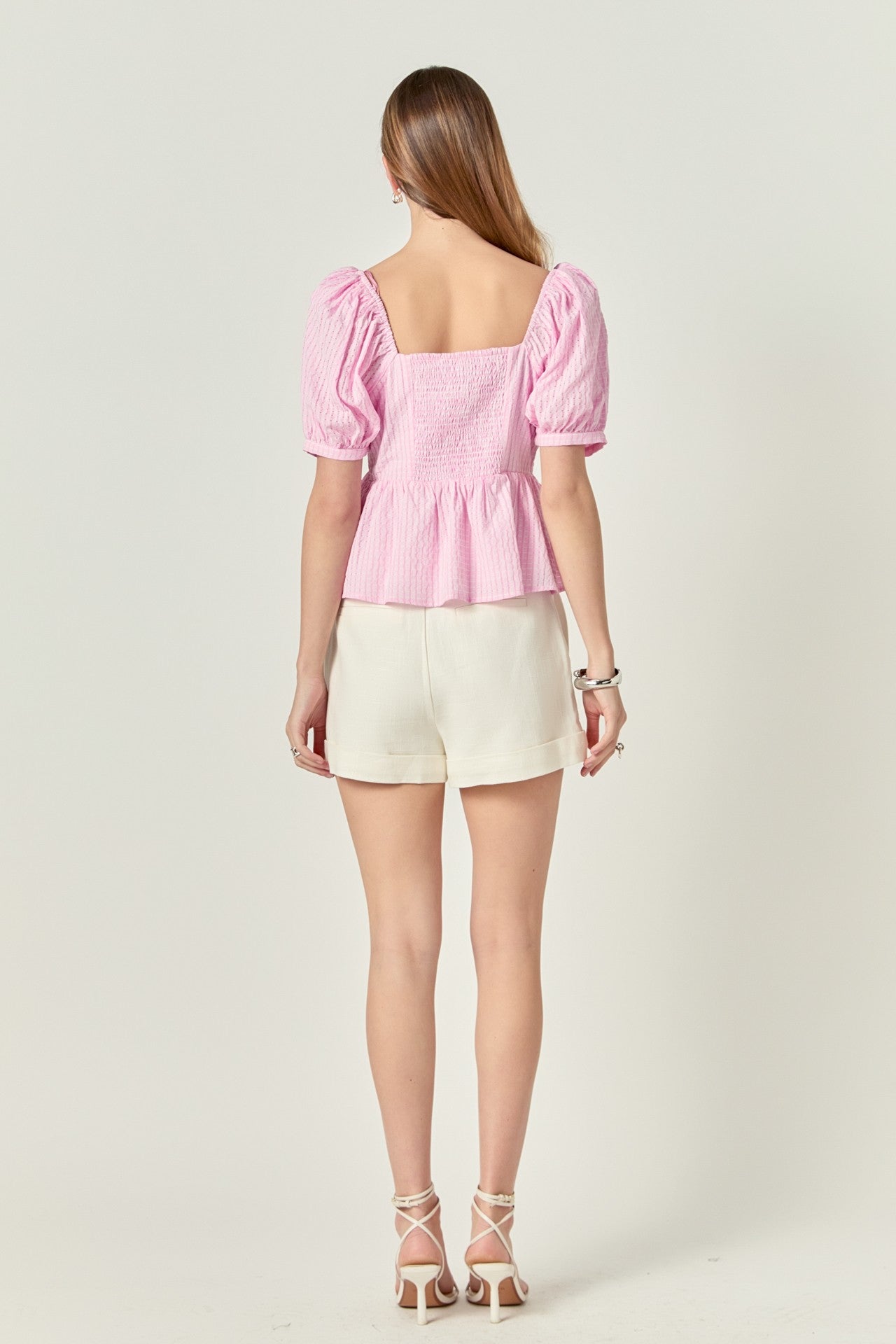 Rosalie Puff Sleeve Peplum Top – Blush Pink