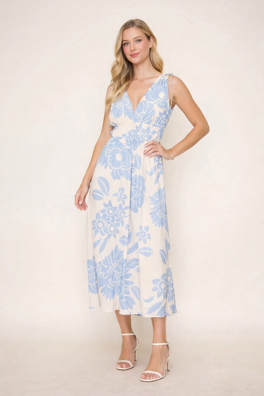 Azure Bloom Midi Dress