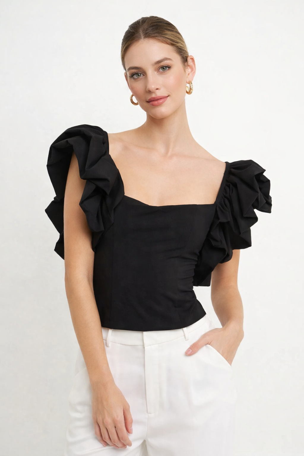 Noir Élan Ruffle Top