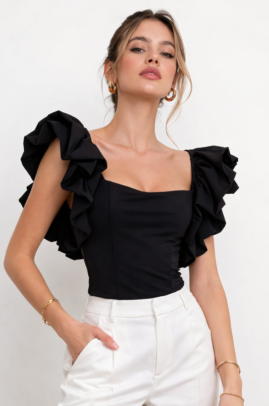 Noir Élan Ruffle Top
