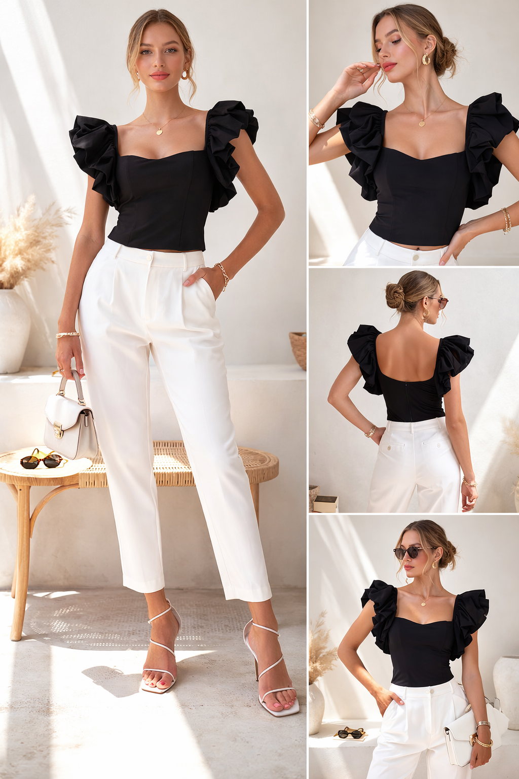 Noir Élan Ruffle Top