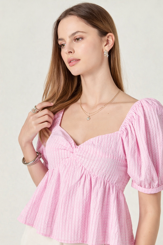 Rosalie Puff Sleeve Peplum Top – Blush Pink