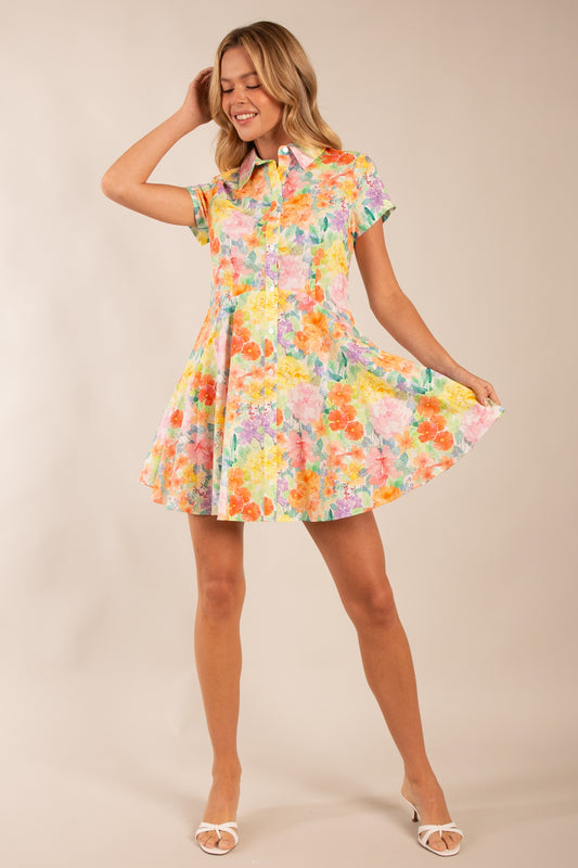 Playful Button-Up Floral Dress