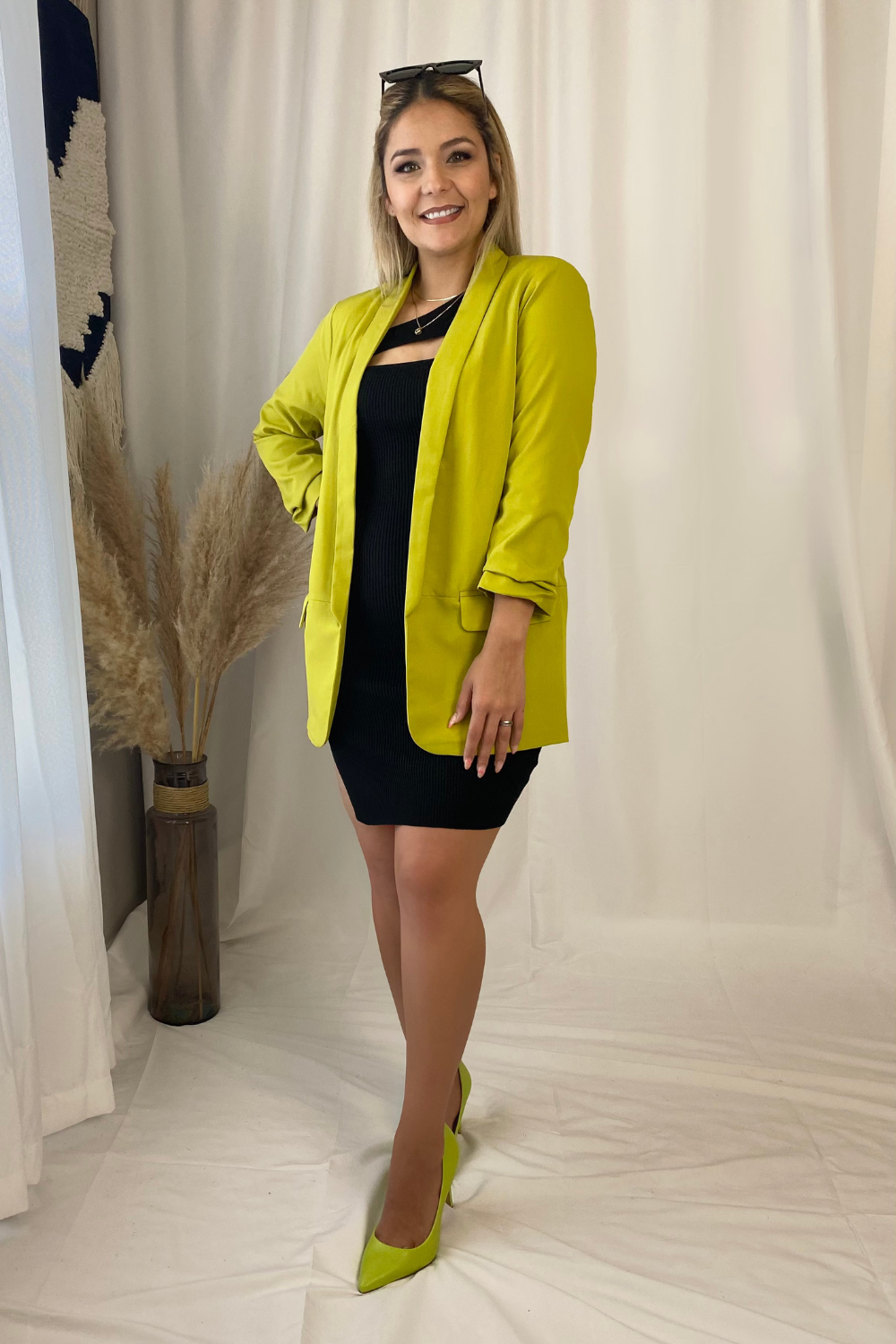 Fancy Slate Scrunched Sleeve Blazer Green