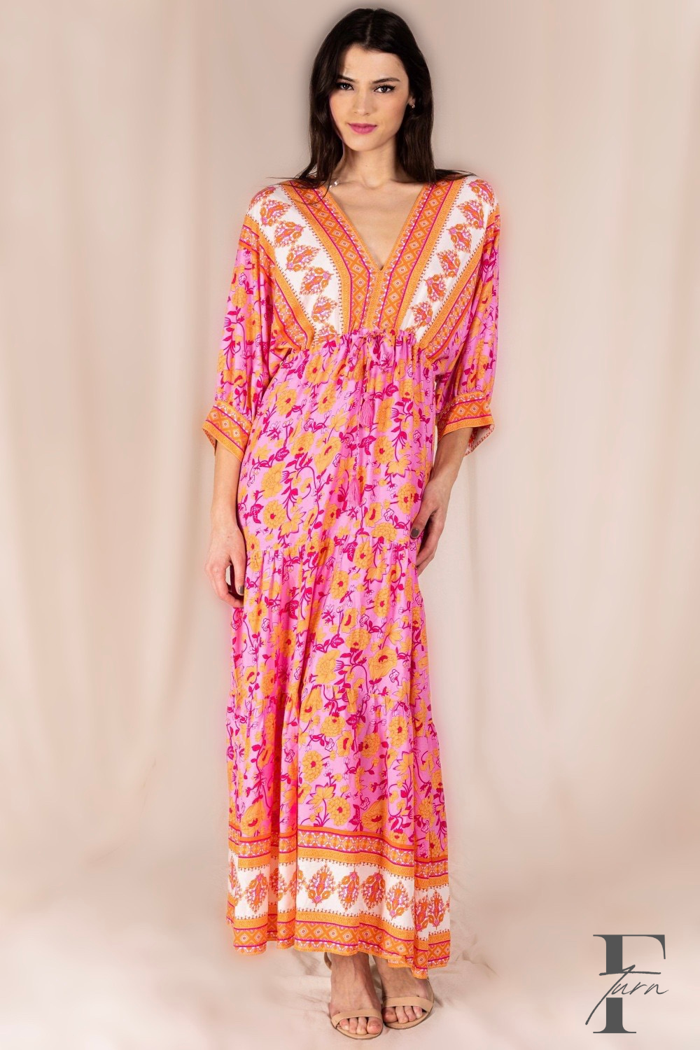 Fancy Tangerine Floral V-Neck Maxi Dress